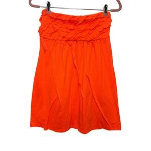 Strapless orange tube dress with ruffled top. Junior’s size L/G (11-13)